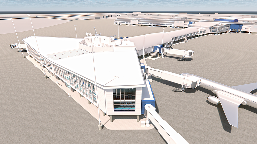 Construction on the six-gate, three-level Concourse B expansion at Jacksonville International Airport began in July 2024.