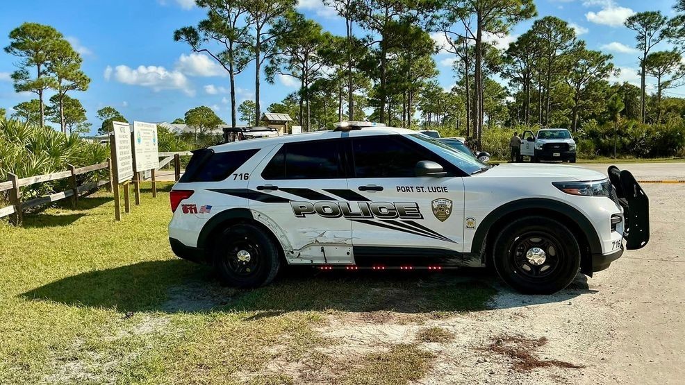 The Port St. Lucie patrol car that 23-year-old Zion McGowan allegedly rammed into in an attempt to escape arrest. (PSLPD)