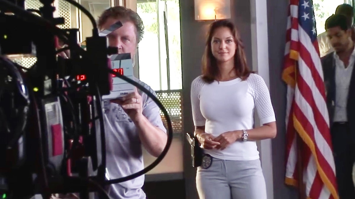 Eva LaRue on set behind the scenes of CSI: Miami.