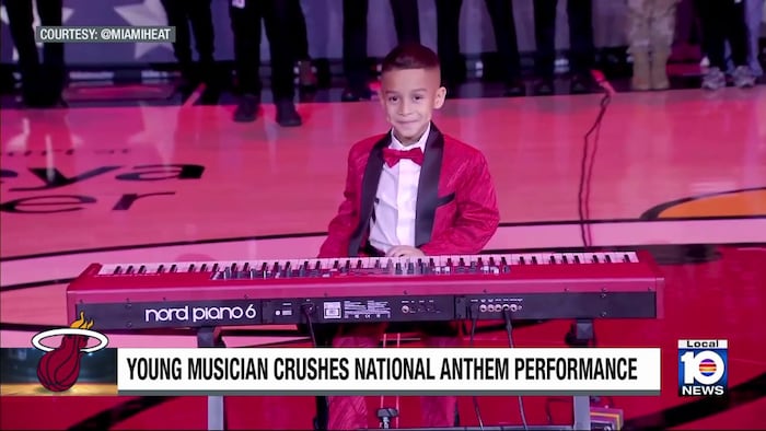 Young musician wows Heat fans during National Anthem performance