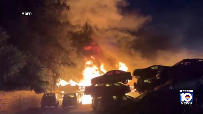 Fire crews rush to fight blaze at Opa-locka junkyard