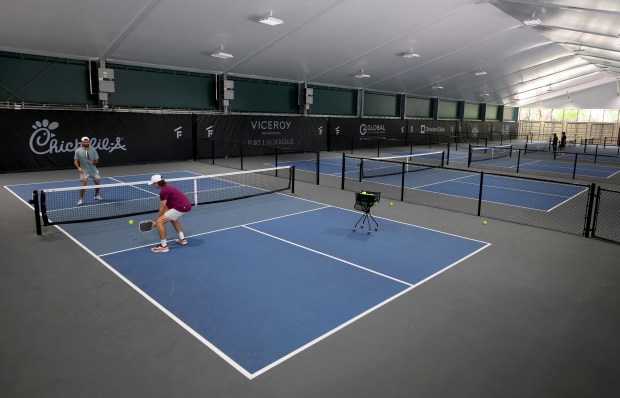 People play pickleball at The Fort pickleball complex at Snyder Park on Nov. 6, 2025. (Mike Stocker/South Florida Sun Sentinel)