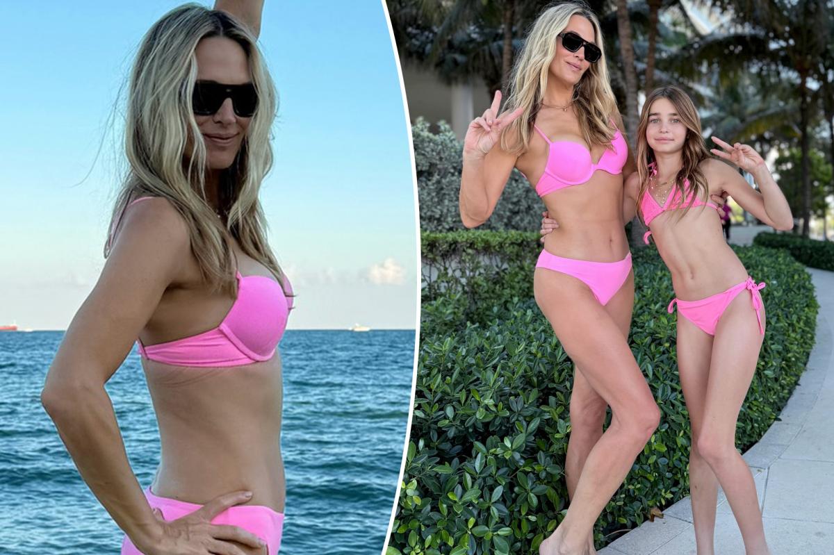 Molly Sims twins with 10-year-old daughter Scarlett Rose in pink bikinis while on a family vacation in Miami