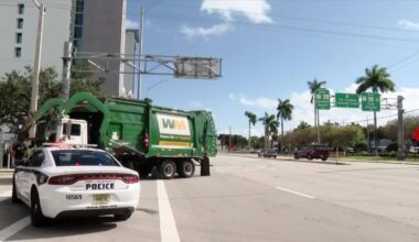 Garbage truck collides with power lines in Fort Lauderdale; no injuries reported - WSVN 7News | Miami News, Weather, Sports