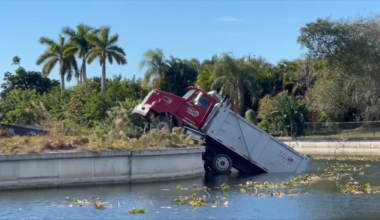 ‘You don’t see this every day’: Construction truck falls into Cape Coral canal - WSVN 7News | Miami News, Weather, Sports