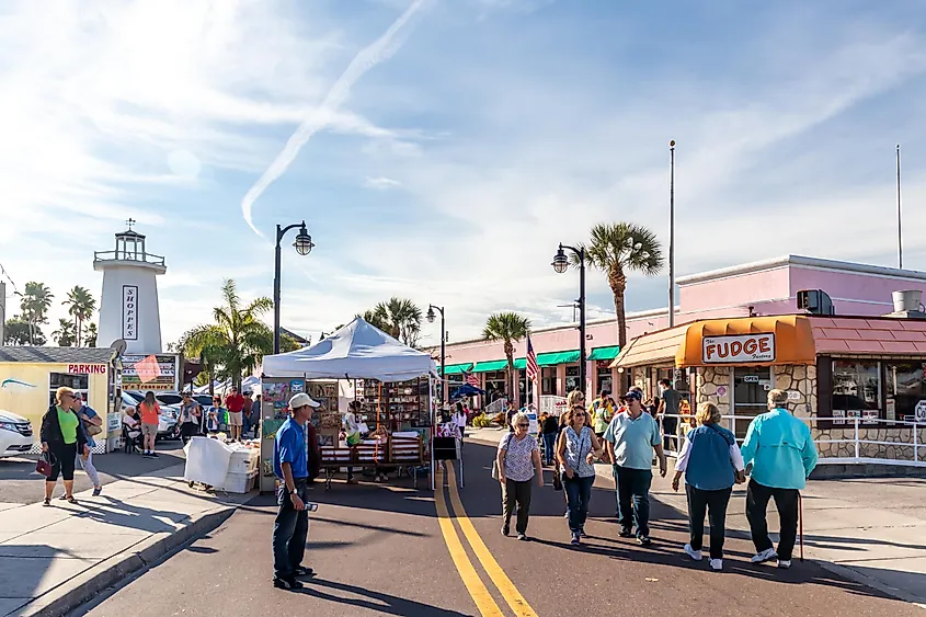 Tourist and locals shopping at the historic beach downtown
