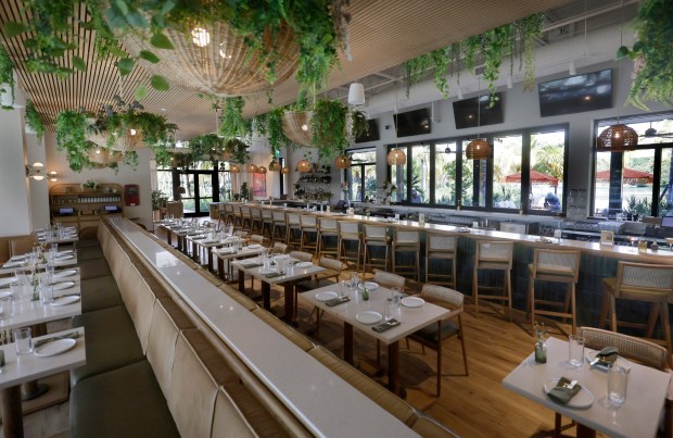 The dining room at the Florida Room restaurant at The Fort pickleball complex in Snyder Park on Thursday, Nov. 20, 2025. (Mike Stocker/South Florida Sun Sentinel)