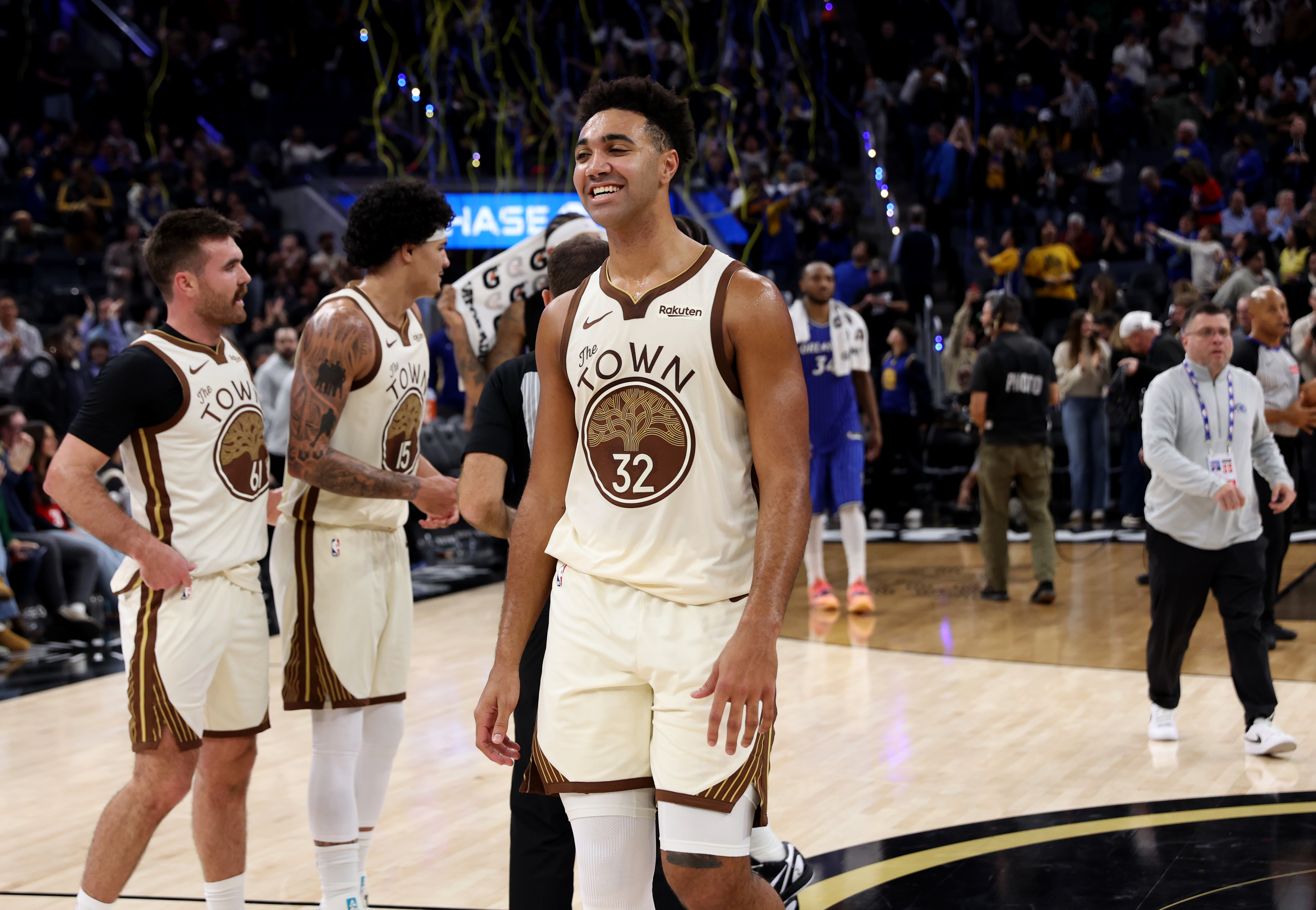 Golden State Warriors’ Trayce Jackson-Davis #32 walks off the court...