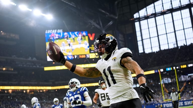 Jacksonville Jaguars wide receiver Parker Washington (11) celebrates after a...