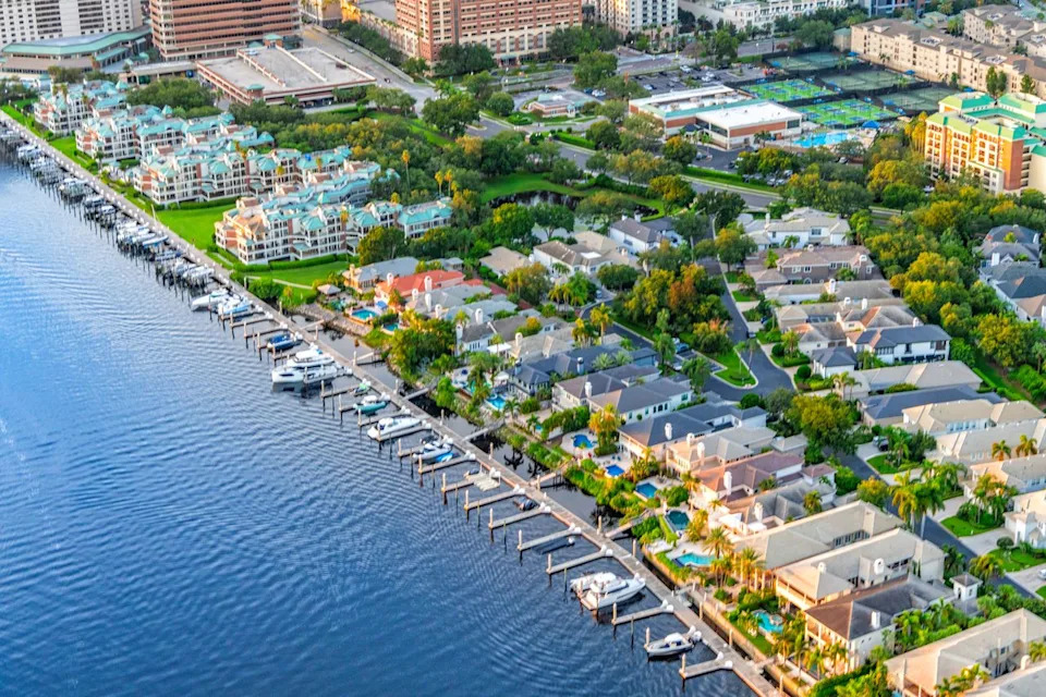Art Wager/Getty Images Aerial view of homes along Tampa Bay.