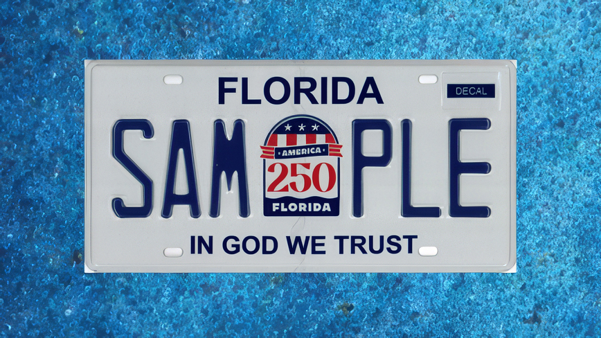 Commemorative 250th U.S. anniversary license plates available this week in Florida
