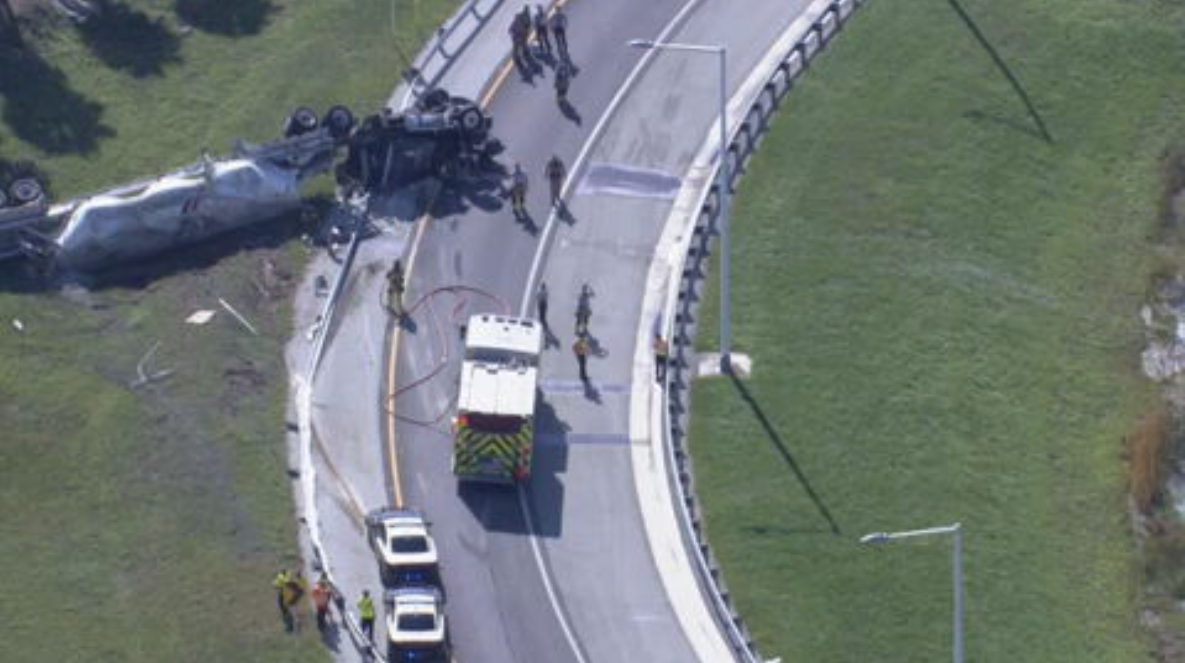 Semi-truck rollover crash shuts down Dolphin Expressway off-ramp to Turnpike in Sweetwater; 1 hospitalized - WSVN 7News | Miami News, Weather, Sports