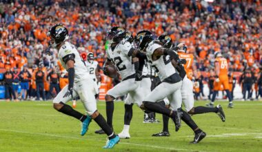Jarrian Jones (center) and the Jaguars became the first team to beat the Broncos in Denver since last season.