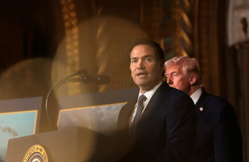U.S. Secretary of State Marco Rubio speaks, after President Donald Trump announced the Navy's "Golden Fleet", at Mar-a-lago in Palm Beach, Florida, U.S., December 22, 2025. REUTERS/Jessica Koscielniak