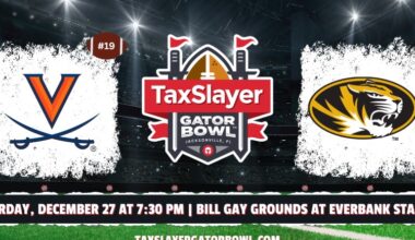 Virginia & Mizzou will face off in the 81st Annual TaxSlayer Gator Bowl on Saturday, Saturday, December 27