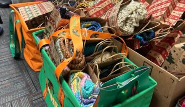 Seniors knit winter clothes for dozens of kids at Riley Elementary School
