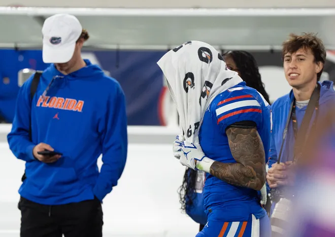 Florida Gators wide receiver Eugene Wilson III (3) walks of the field after Georgia defeated Florida 24-20 in an NCAA football game, Saturday, Nov. 1, 2025, at EverBank Stadium in Jacksonville, Fla [Doug Engle/Florida Times-Union]