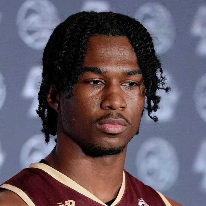 Oct 10, 2024; Charlotte, NC, USA; Boston College player Donald Hand Jr. answers questions from the media at The Hilton Charlotte Uptown. Mandatory Credit: Jim Dedmon-Imagn Images