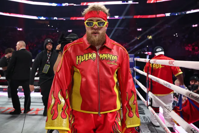 MIAMI, FLORIDA - DECEMBER 19: Jake Paul reacts before the heavyweight bout during Jake Paul v Anthony Joshua at Kaseya Center on December 19, 2025 in Miami, Florida. (Photo by Ed Mulholland/Getty Images for Netflix)