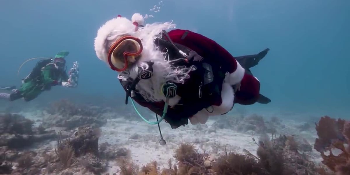Santa and friends scuba dive off Florida Keys