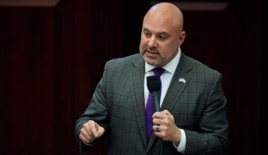 FILE - State Rep. Blaise Ingoglia speaks at the Florida State Capitol, March 9, 2022, in Tallahassee, Fla. (AP Photo/Wilfredo Lee, file)