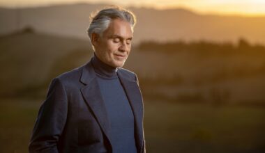photo of singer Andrea Bocelli in front of a prarie