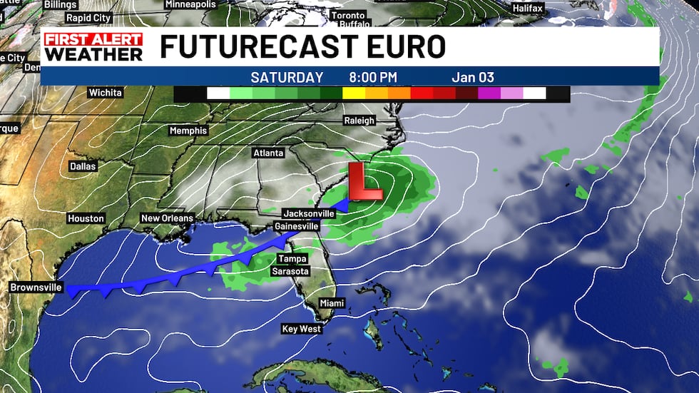 We will see a few showers late Saturday into early Sunday morning as a weak cold front moves in