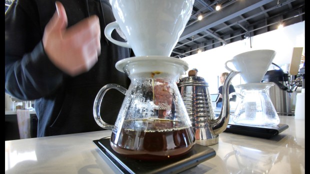 Pour-over coffee at Lineage Coffee Roasting in the Mills 50 district. (Joe Burbank/Orlando Sentinel)