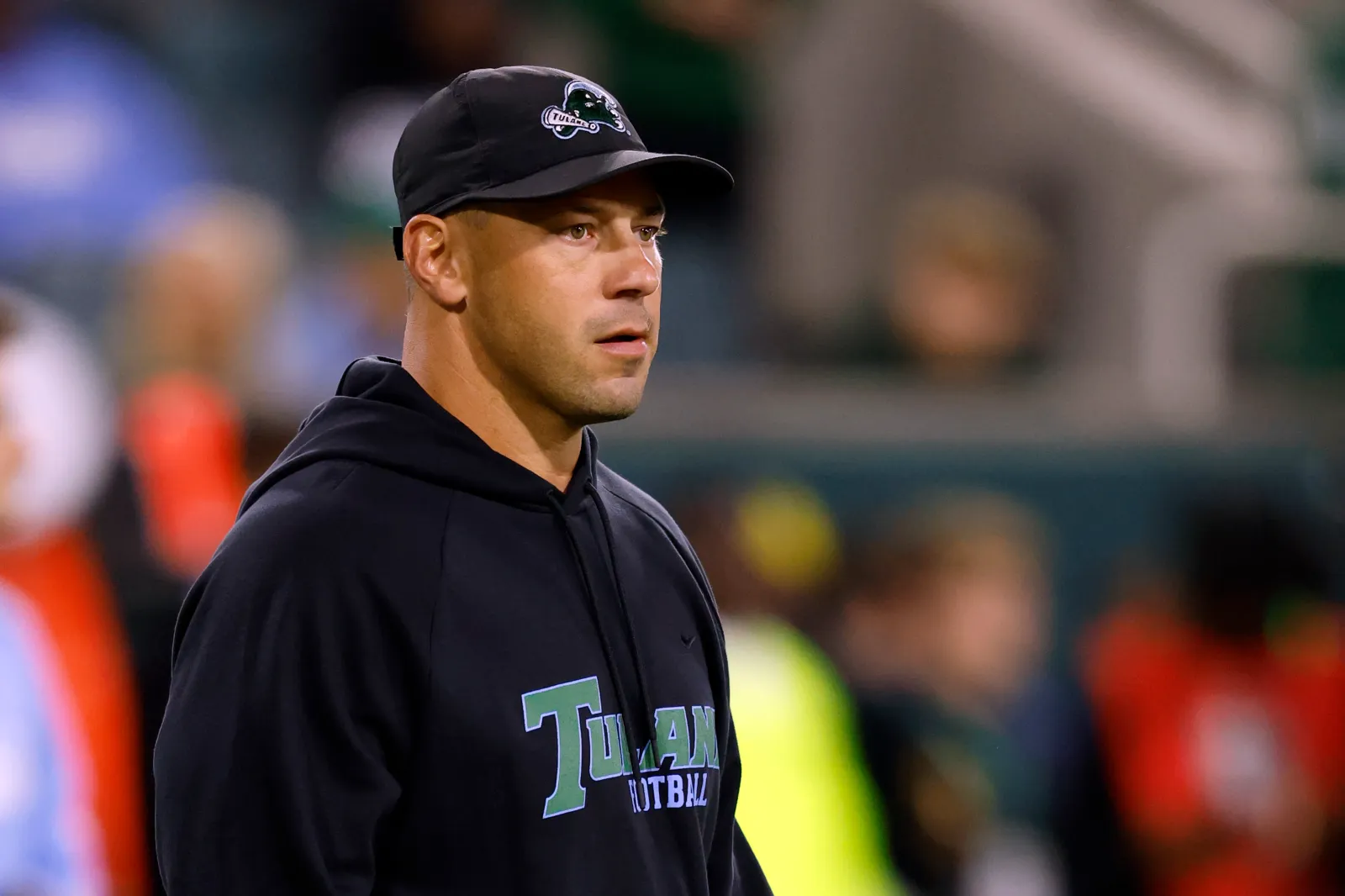 College football head coach Jon Sumrall of the Tulane Green Wave