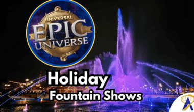 Epic Universe holiday fountain shows in Celestial Park