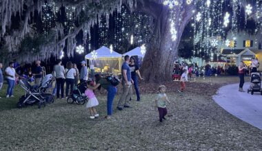 Children and parents play in a winter wonderland at Dazzling Nights at Leu Gardens. (Spectrum News)
