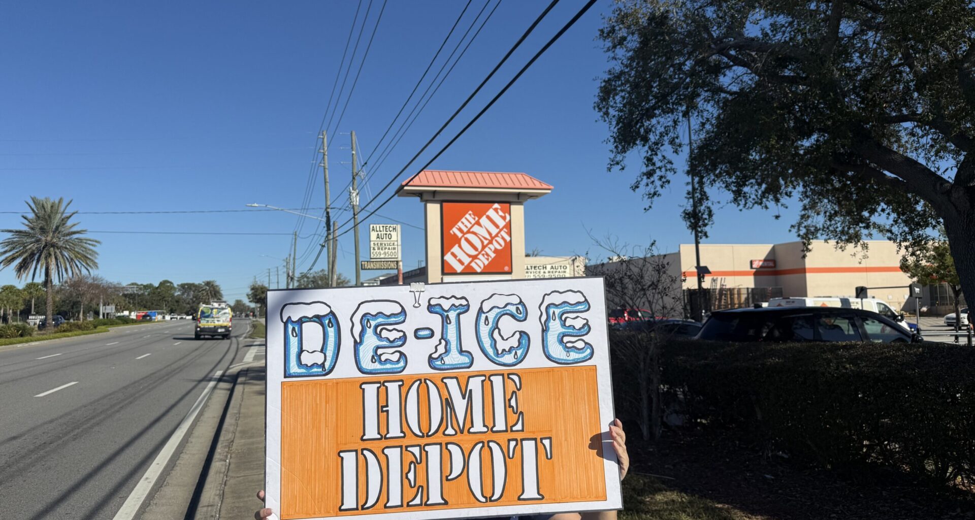 Indivisible North Pinellas demonstrates against ICE outside Home Depot in Largo