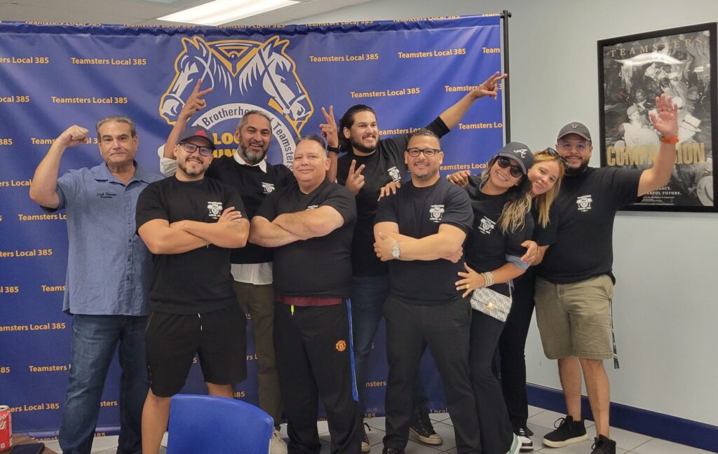MBM Logistics drivers organized with the Teamsters gather for group photo
