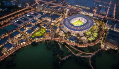 Aerial rendering of Miami Freedom Park and Inter Miami soccer stadium