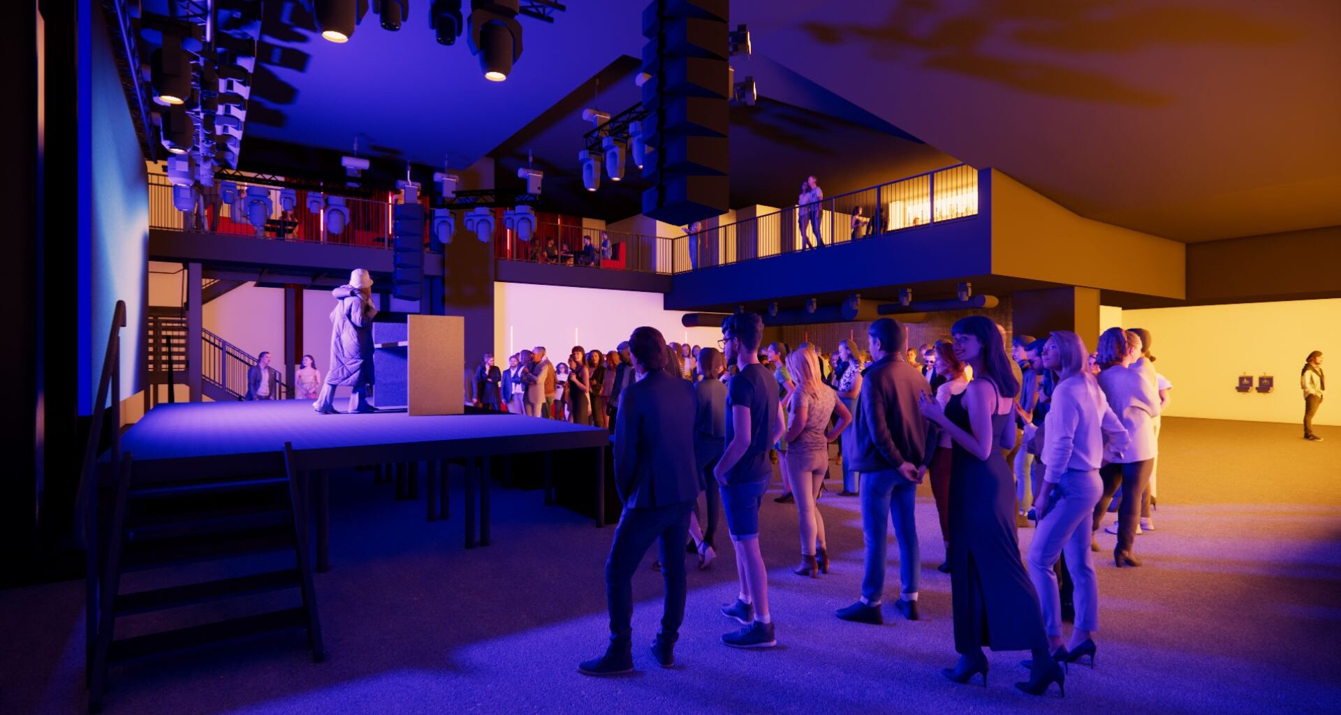 Rendering of a stage at a music venue.