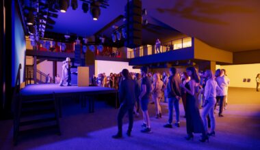 Rendering of a stage at a music venue.