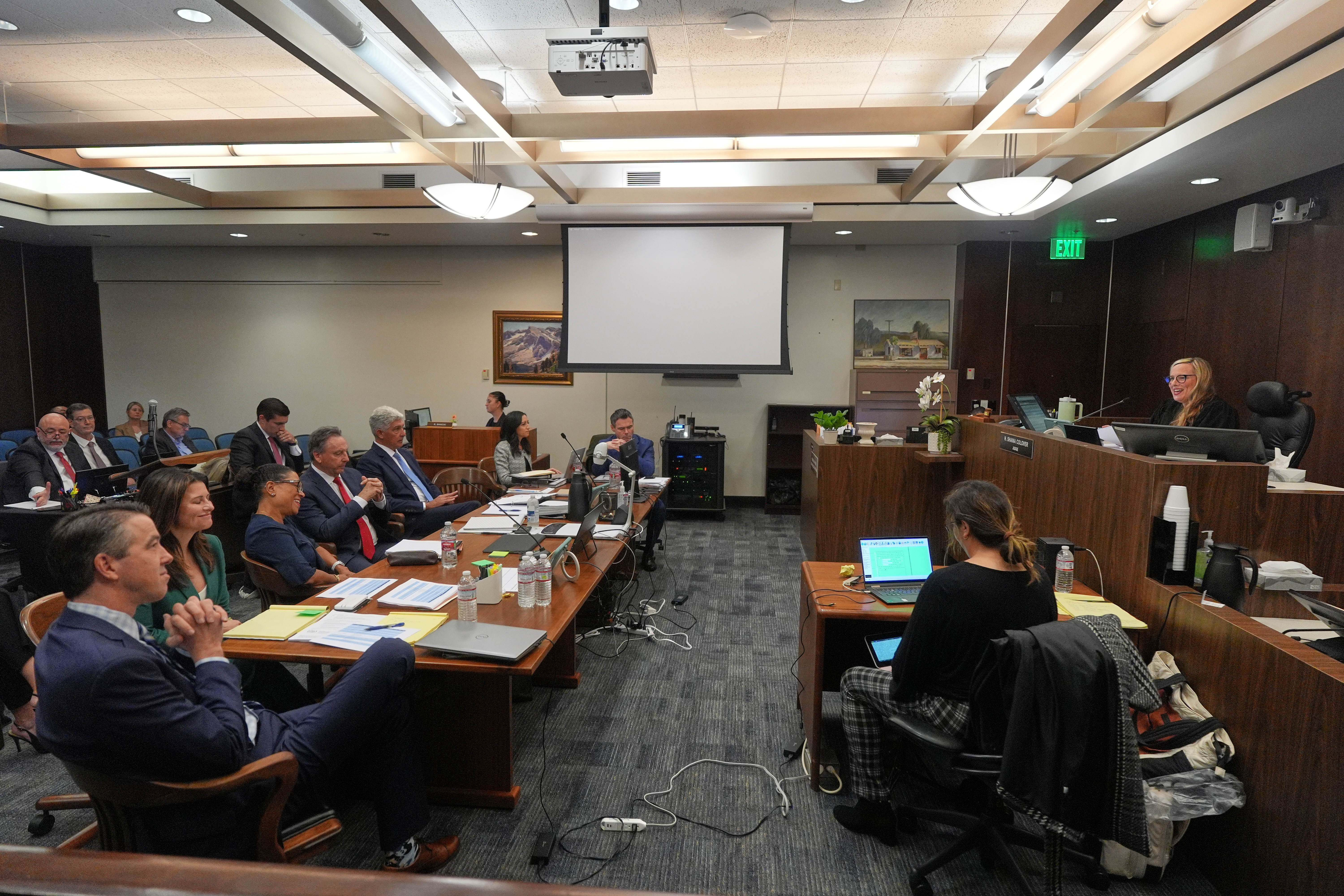 Attorneys listen as judge H. Shaina Colover speaks before opening...