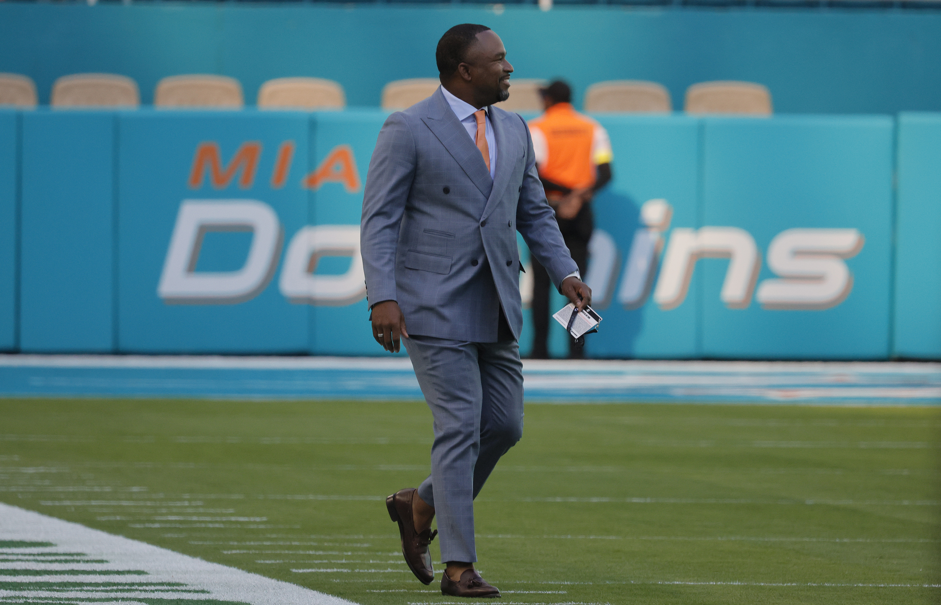 Miami Dolphins GM Champ Kelly is seen before the gam...