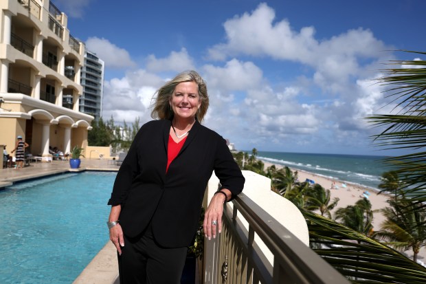 Atlantic Hotel & Spa director of sales Amy Faulkner by the hotel's pool in Fort Lauderdale, Thursday, Dec. 18, 2025. (Carline Jean/South Florida Sun Sentinel)