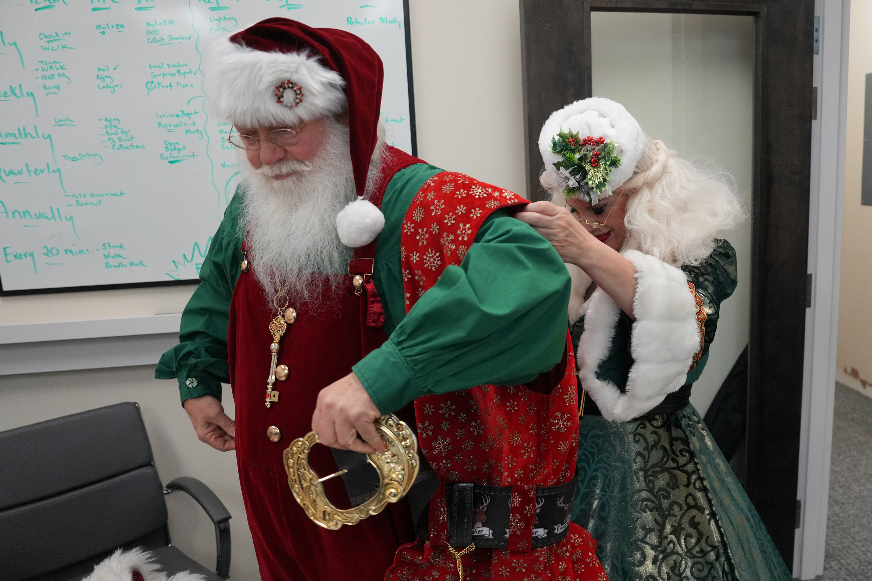 Richard Adler and Camille Terry get ready to play Santa...