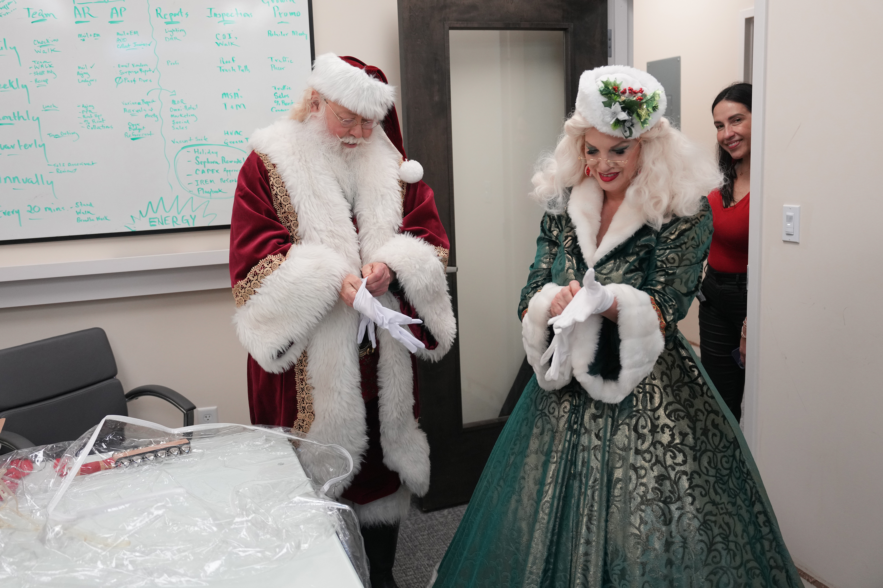 Richard Adler and Camille Terry get ready to play Santa...