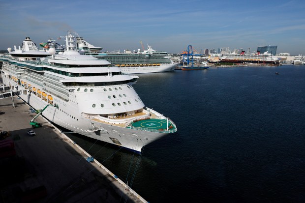 The Raidiance of the Seas, left, and the Liberty of the Seas cruise ships are shown docked at Port Everglades on Friday, Dec. 12, 2025. (Amy Beth Bennett / South Florida Sun Sentinel)