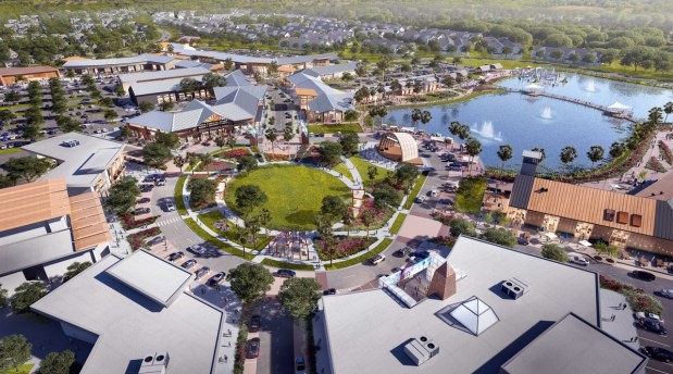 The 133-acre town center will feature retail, dining, and entertainment options. (Rendering by CBA Architects)