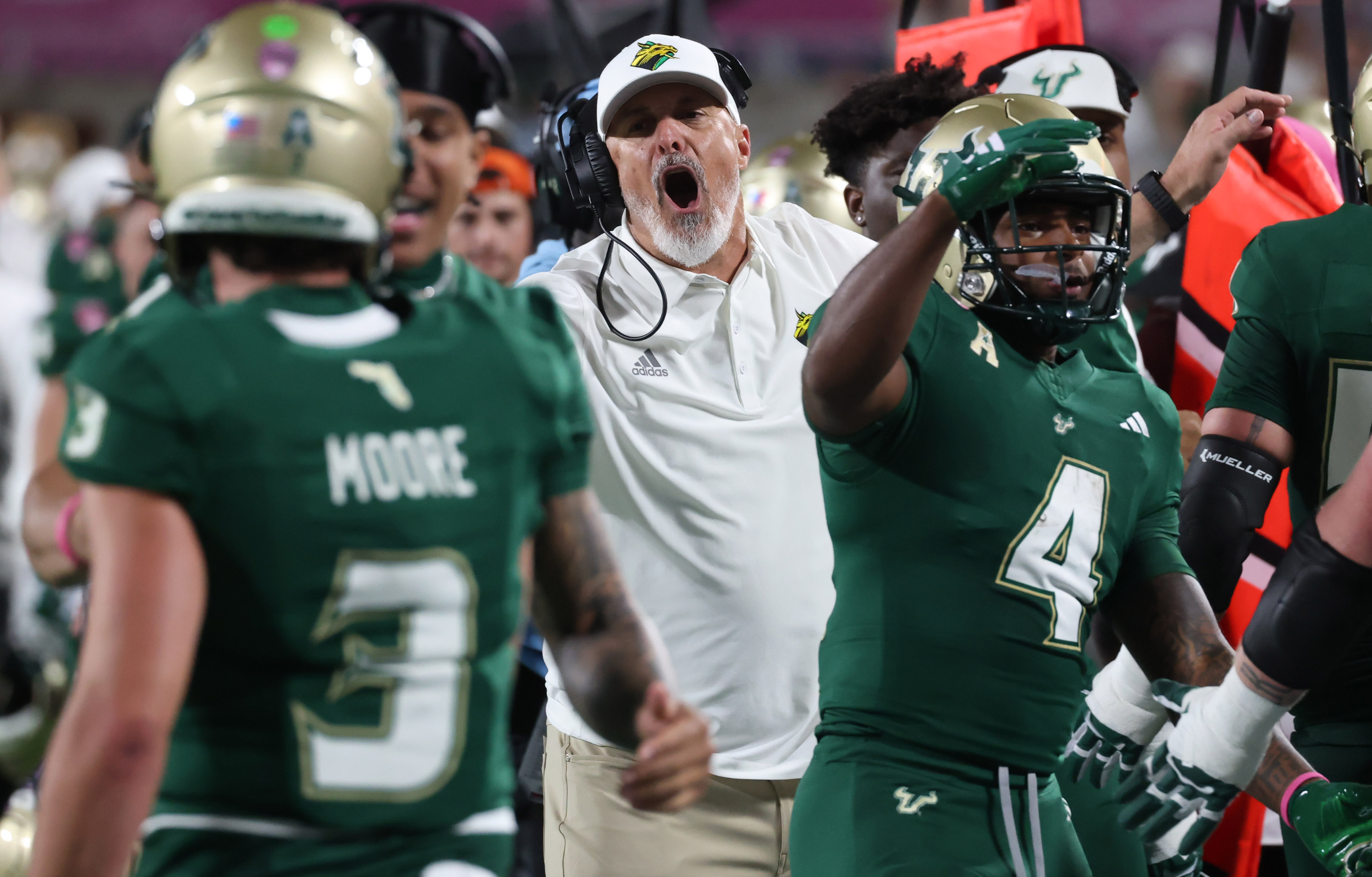 USF head coach Kevin Patrick yells during the Cure Bowl...