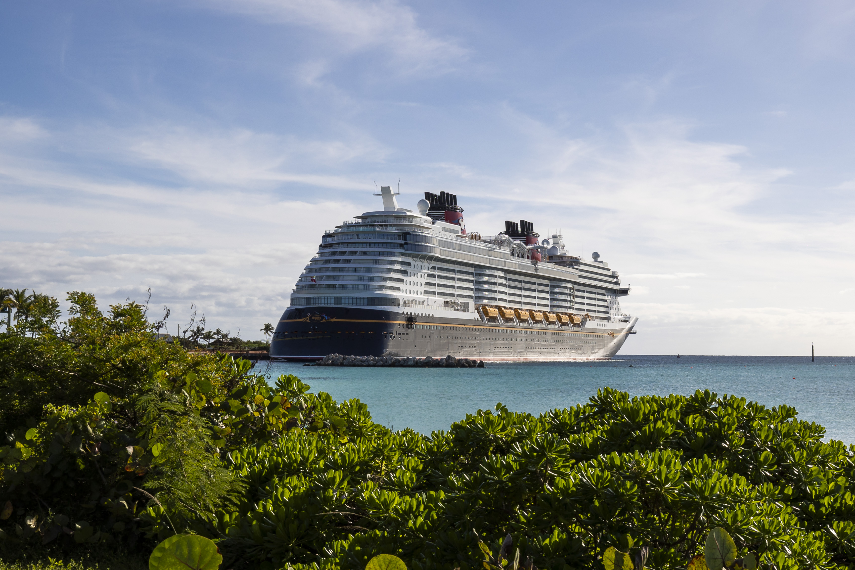 Disney Destiny is in port at Disney Castaway Cay in...