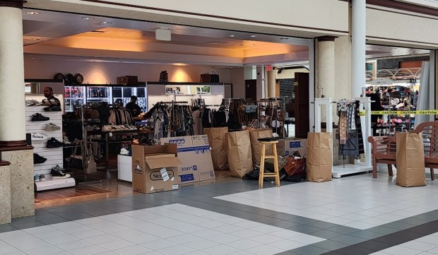 Inside a shop at the West Oaks Mall on West Colonial Drive where Ocoee police executed a search warrant Tuesday, December 9, 2025, as part of an ongoing investigation into the sale of counterfeit trademarked merchandise. (Courtesy of Ocoee Police Department)
