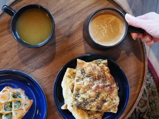 Aromatic Mufawar and Saudi-style coffees alongside za'atar bread and savory pastry at Haraz Coffee House in East Orlando. (Photo courtesy Lisa Wilk/TasteCookSip.com)