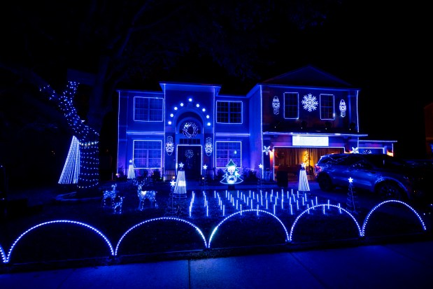 The Twisted Christmas Light Show has a playlist of 30 songs and lights that dance to music at 5155 Cape Hatteras Drive in Clermont on Dec. 14, 2025. (Patrick Connolly/Orlando Sentinel)