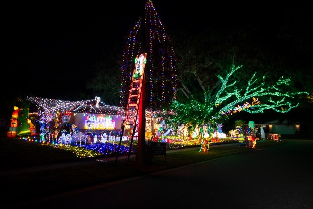 The home at 4320 Meadowood St. in Orlando is an obvious stop for Santa that can probably be seen from space on Dec. 15, 2025. (Patrick Connolly/Orlando Sentinel)
