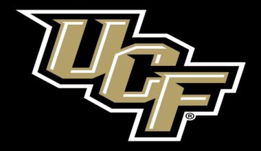 UCF graphic logo on black background.